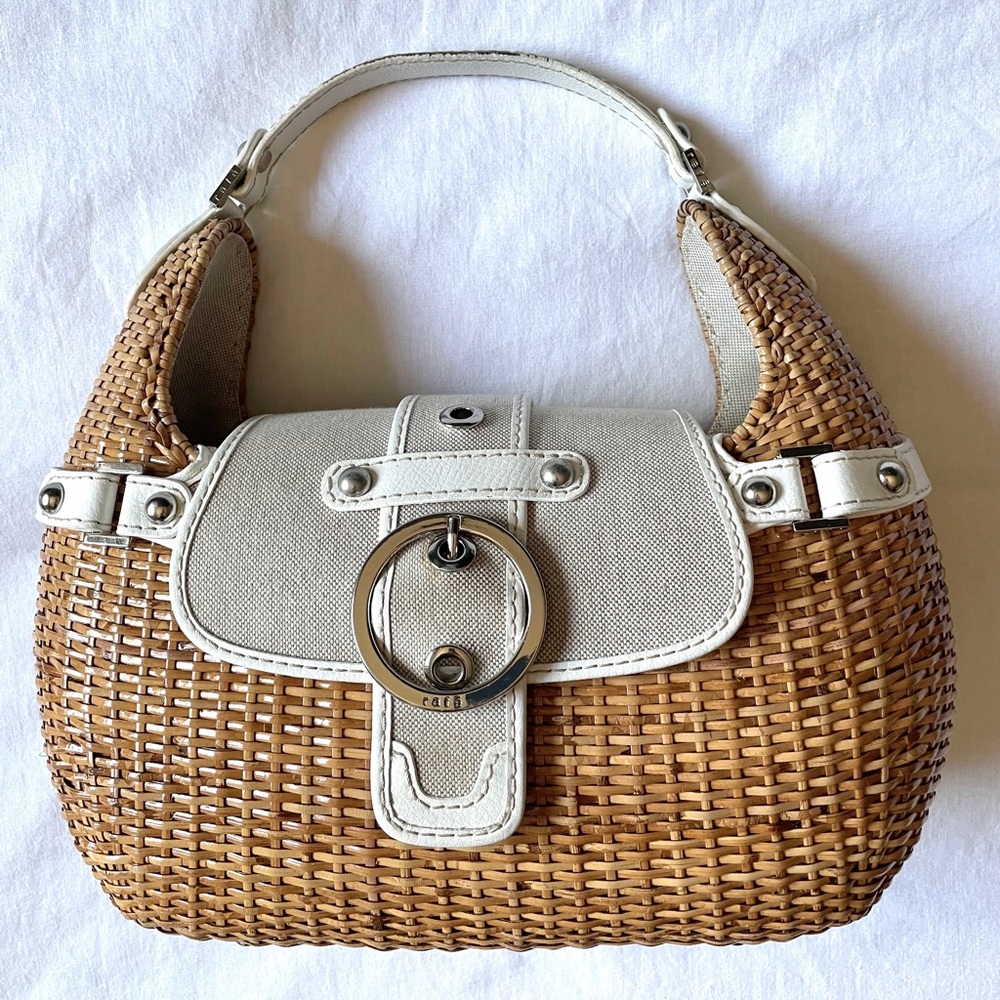 Rafe Woven Rattan & Canvas Shoulder Bag